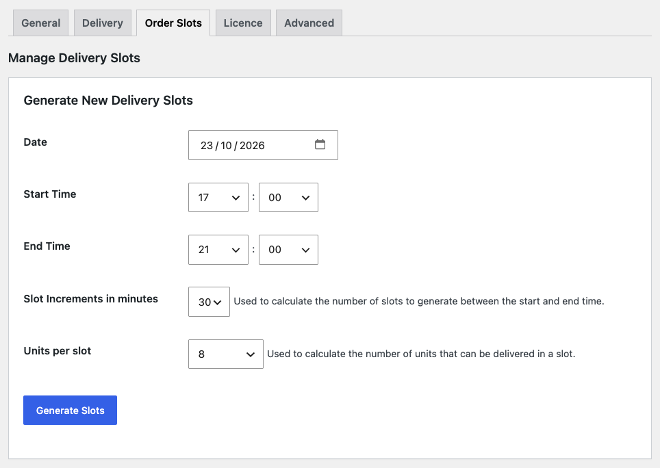 The order slot managment
